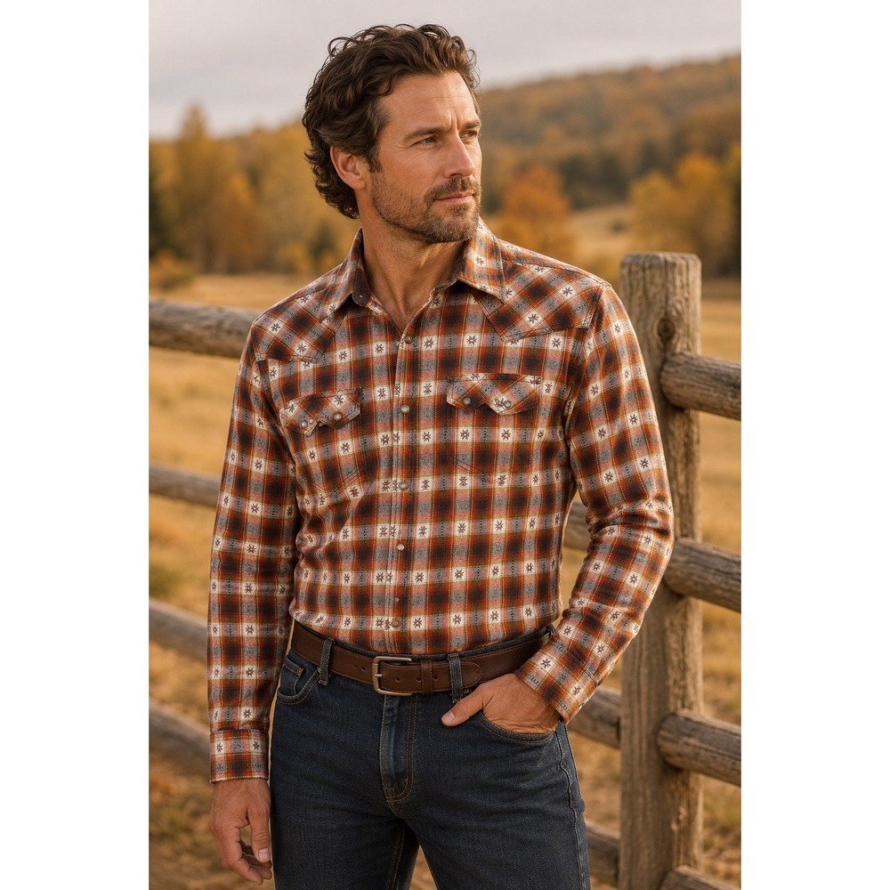 Moonshine Spirit Brad Paisley Mens Large Western Pearl Snap Plaid Flannel Shirt
